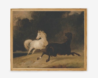 Horse Art Print | Vintage Horse Art | Wall Decor | Vintage Art | Vintage Horse Painting Print | Two Horses Painting | Vintage Horse Print
