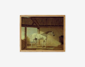 Horse Portrait | Vintage Horse Art Print | Wall Decor | Vintage Art | Horse Art Print | Vintage Painting of White Horse | Instant Download
