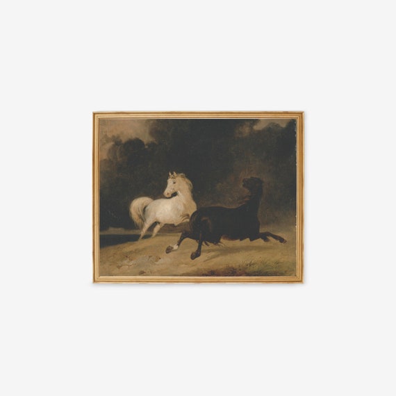 Horse Art Print | Vintage Horse Art | Wall Decor | Vintage Art | Vintage Horse Painting Print | Two Horses Painting | Vintage Horse Print