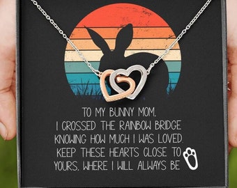 Bunny Memorial Necklace, Memorial Jewelry, Rabbit Memorial, To My Bunny Mom Hearts Necklace Gift