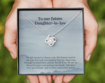 Cadeau de future belle-fille - Cadeau de collier de nœud d’amour en or blanc, cadeau de fiançailles, fille bonus,