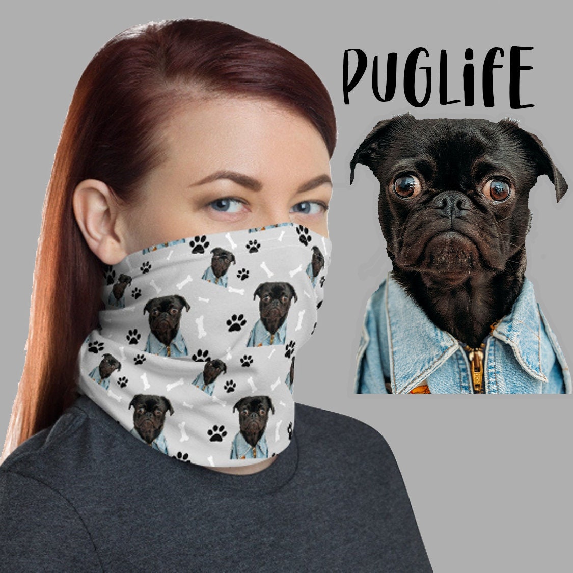 Pug Print Pug Face Mask Pug Print Face Mask for Adult USA Etsy