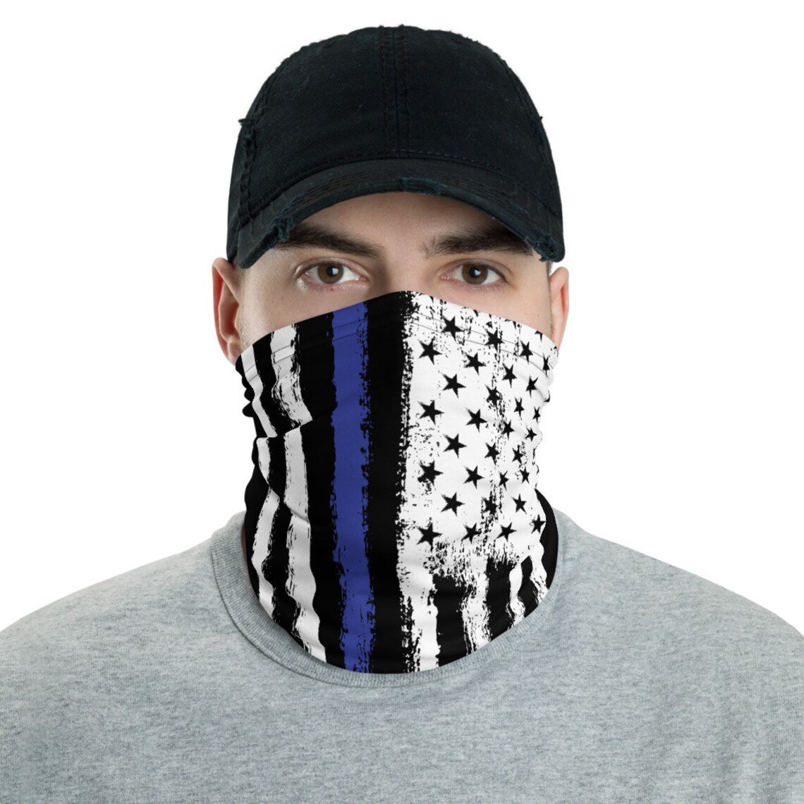 Thin Blue Line Neck Gaiter Thin Blue Line Face Mask Grunge Etsy