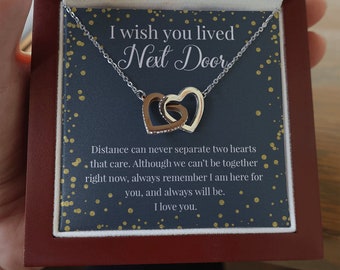 I Wish You Lived Next Door Necklace Missing You Gift for Women Interlocking Hearts