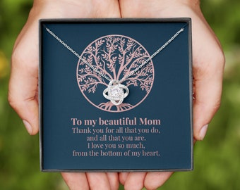 Mom Christmas Gift from Daughter, Thank you Mom Necklace Love Knot from Son or Daughter