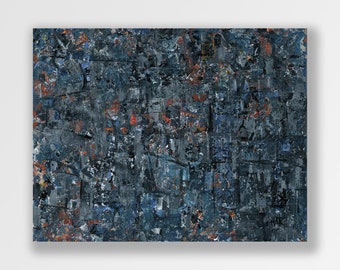 Grey Orange Blue 3. An original acrylic painting on stretched canvas.