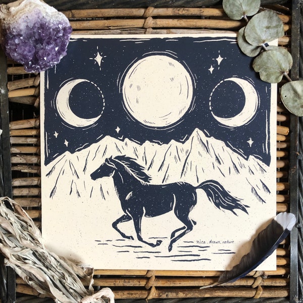 Running Under The Moon (Horse Art Print)