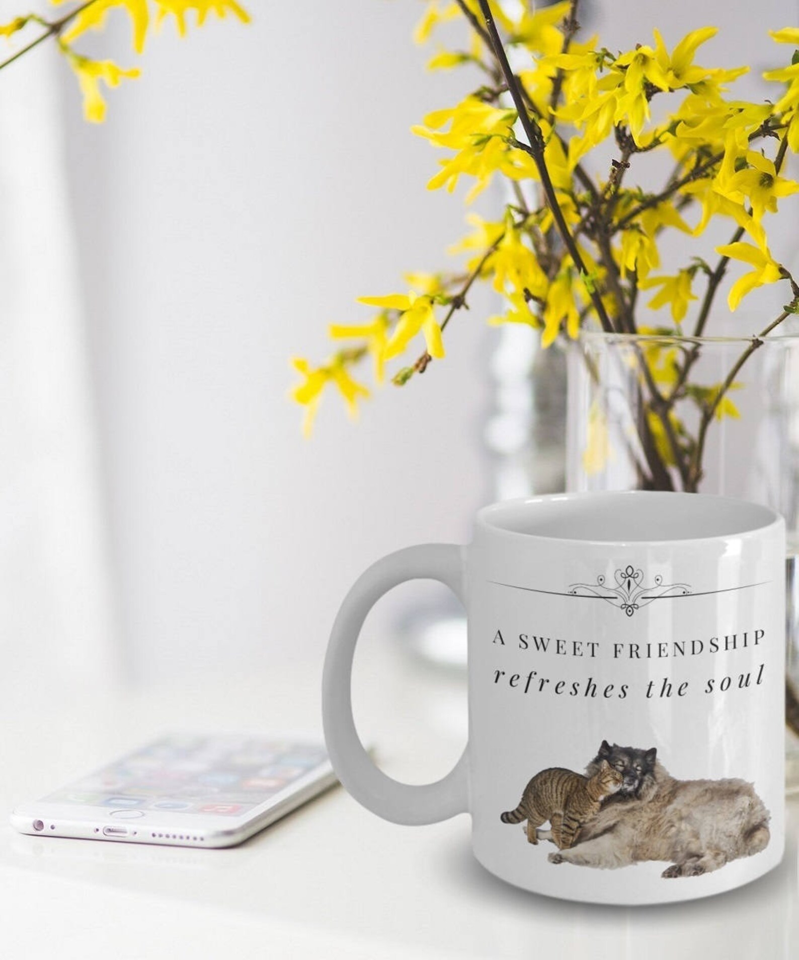 Dog Cat Mug Dog Cat Gift Dog and Cat Mug Friendship Mug Etsy