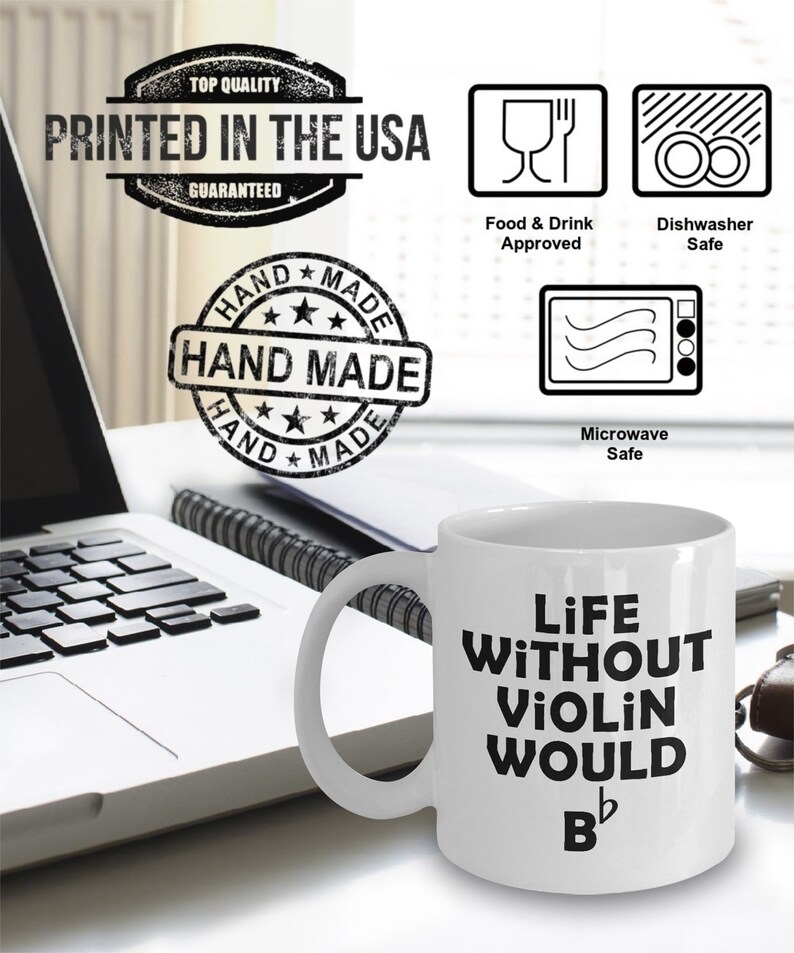 Violin Mug Life Without Violin Would Be Flat Violin Gift Gift For Violin Players Violin Love image 4