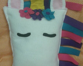 Handmade Felt Unicorn Pillow with Floral Detail
