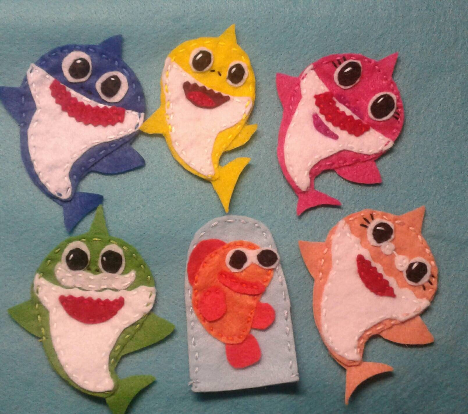 Baby Shark and Family Finger Puppets Daddy Mommy Baby Etsy