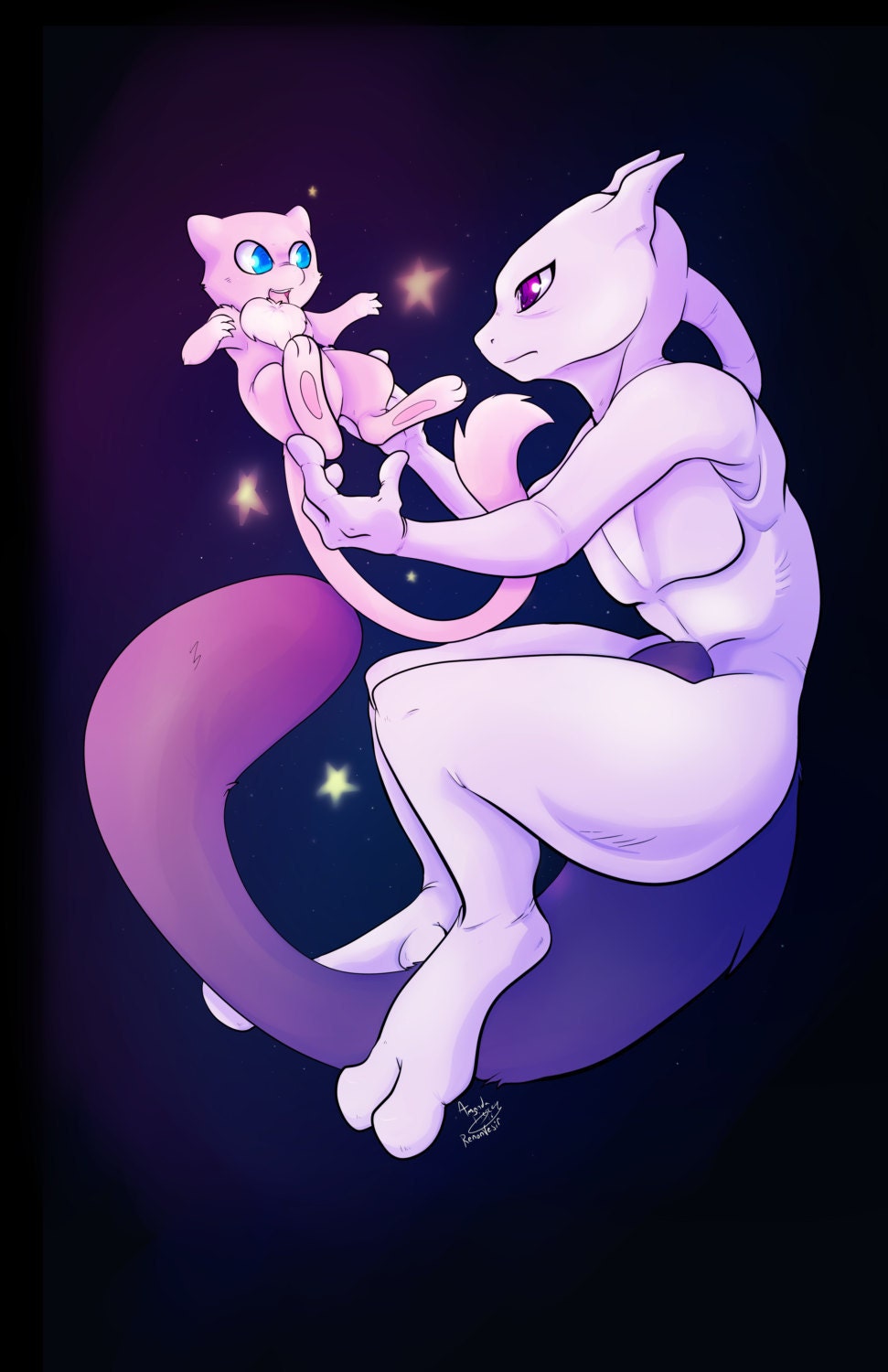 Mew and Mewtwo - Pokemon 11x17 Print