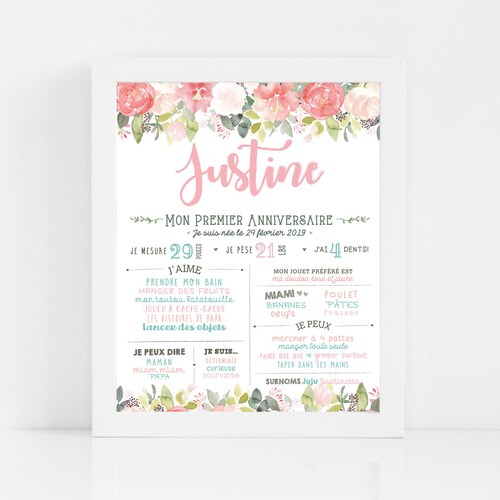 Affiche Premier Anniversaire Fleur Floral Affiche Souvenir Etsy Canada
