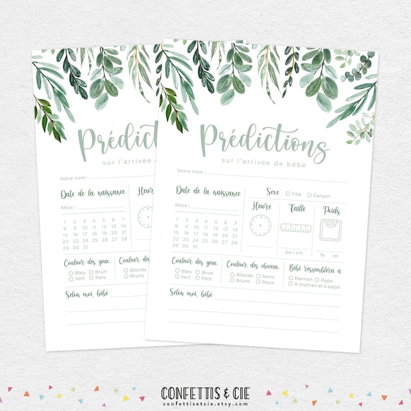Cardboard baby shower prediction in French, Baby birth, Baby shower, Baby shower games