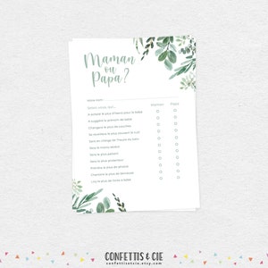 Games for baby shower in French, Mum or dad, Baby birth, Baby shower