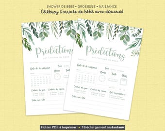 Printable baby prediction game in French | Baby shower activity | Birth prediction card | Floral baby shower game PDF