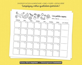 Printable Baby Food Introduction Calendar in French | Baby-Led Weaning and Purees | Downloadable Baby Meal Planner