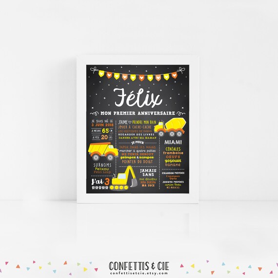 Affiche Premier Anniversaire Construction Affiche Souvenir Etsy