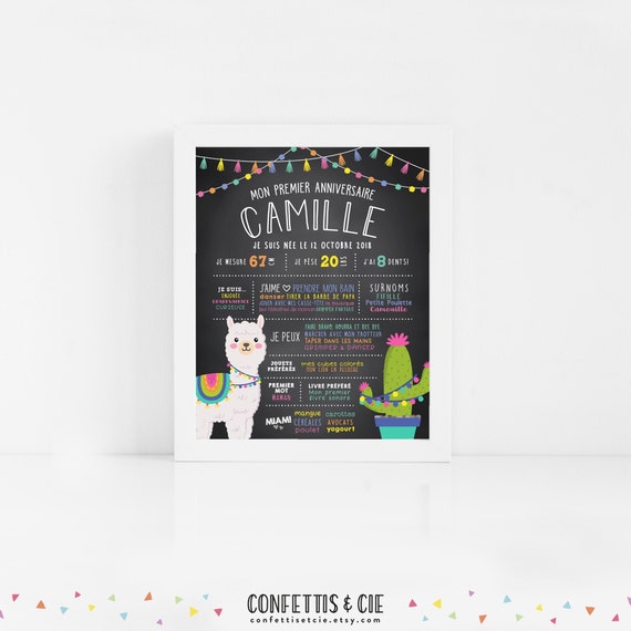 Affiche Premier Anniversaire Lama Cactus Affiche Souvenir Etsy