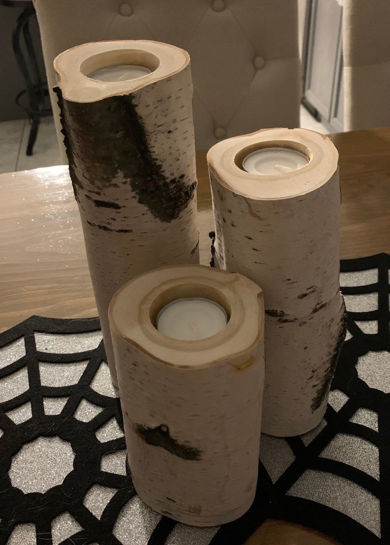White Birch Candle Holder set of 3 Etsy