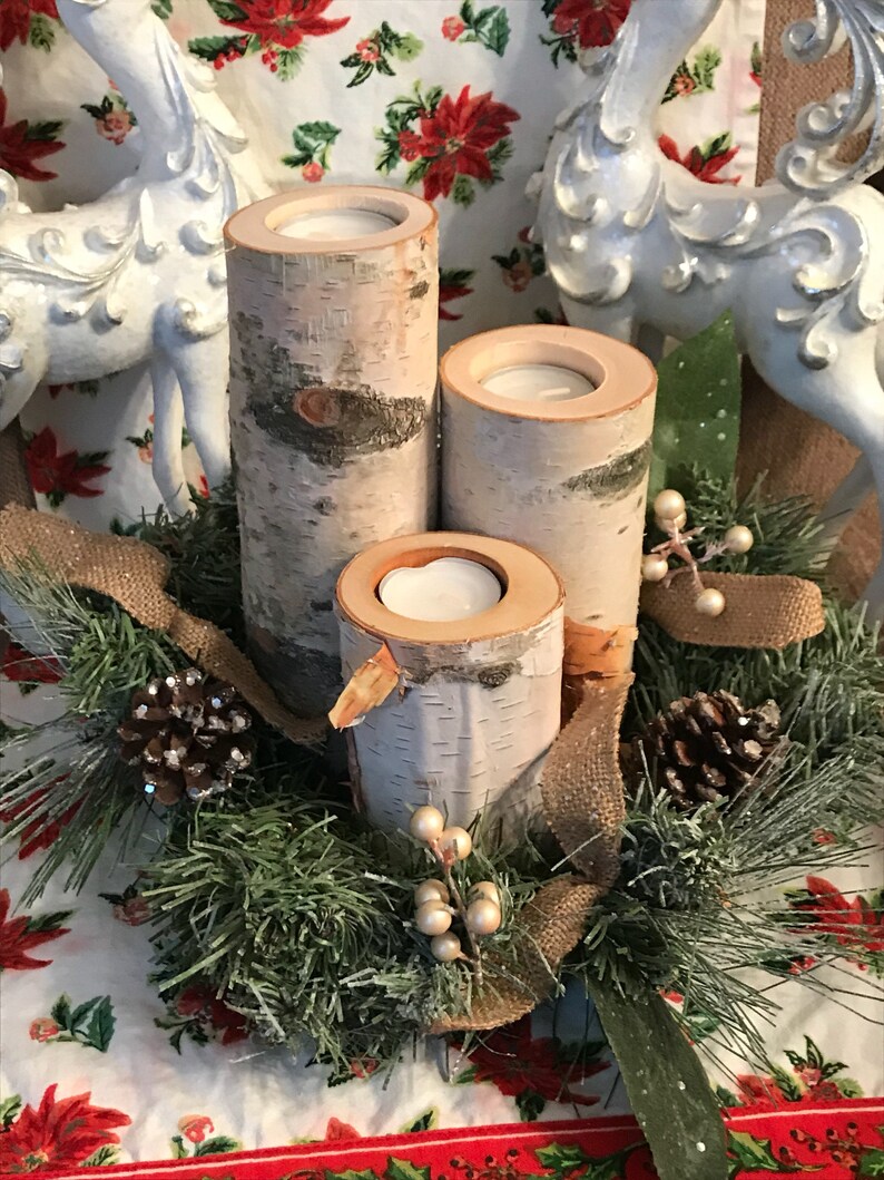 White Birch Candle Holder set of 3 Etsy