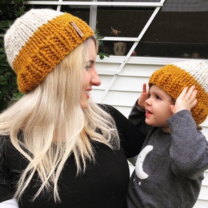 Knitting Pattern Mommy and Me Hat Pattern, Mom and Baby Beanie Pattern