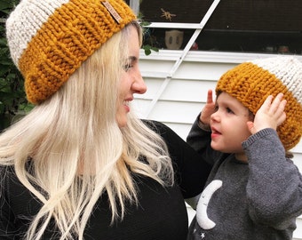 Knitting Pattern Mommy and Me Hat Pattern, Mom and Baby Beanie Pattern