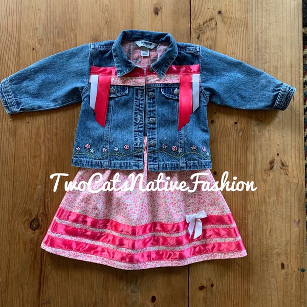 Child Ribbon Skirt Jean Jacket Outfit