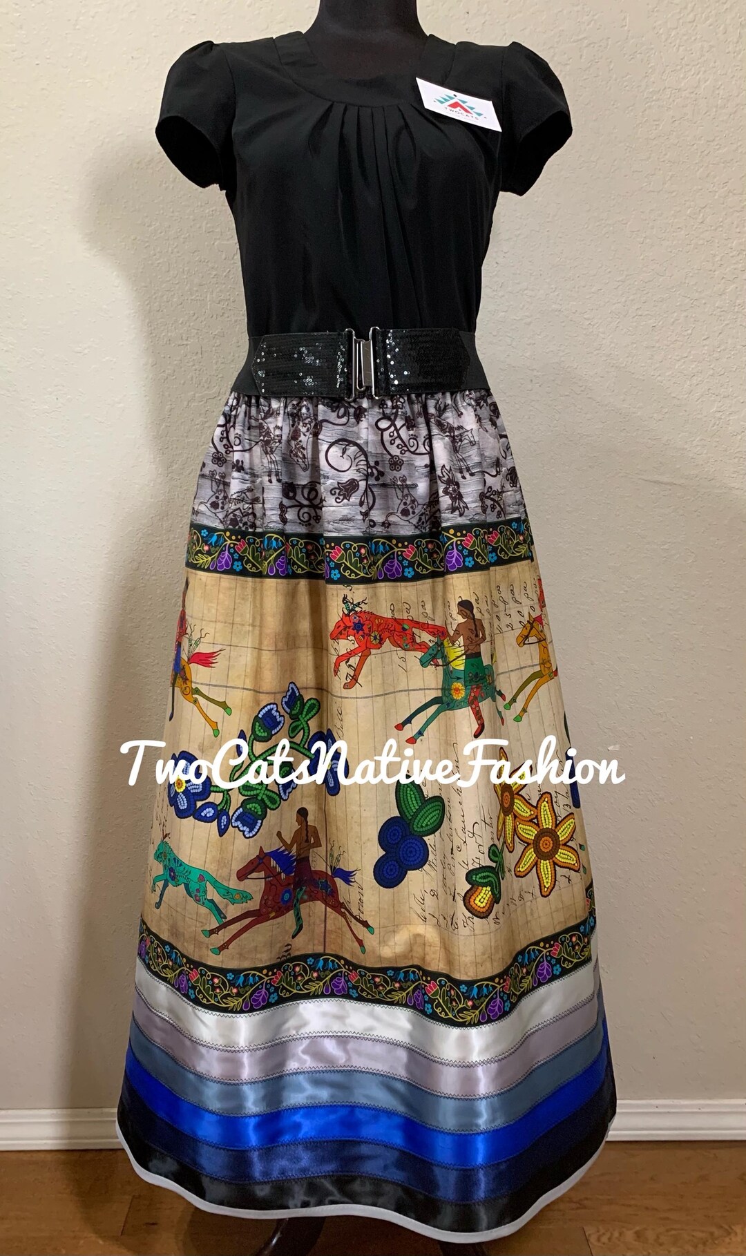 Birch Ledger Strawberry Ribbon Skirt w/ Black/Red/Yellow/Turquoise Ribbons
