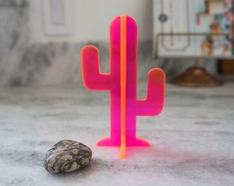 Laser Cut Neon Pink Acrylic Cactus, Great Gift, Modern Sculpture, Kids Room, Office Desk, Minimal Design