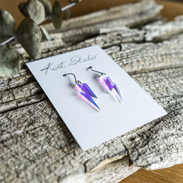 Iridescent Lightning Bolt Earrings, Active Wear, Boho Style, Laser Cut, Trending Fashion, Modern