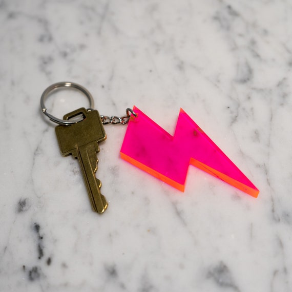 Neon Acrylic Lightning Bolt Keychain, Great Gift Idea, Fun Vibe
