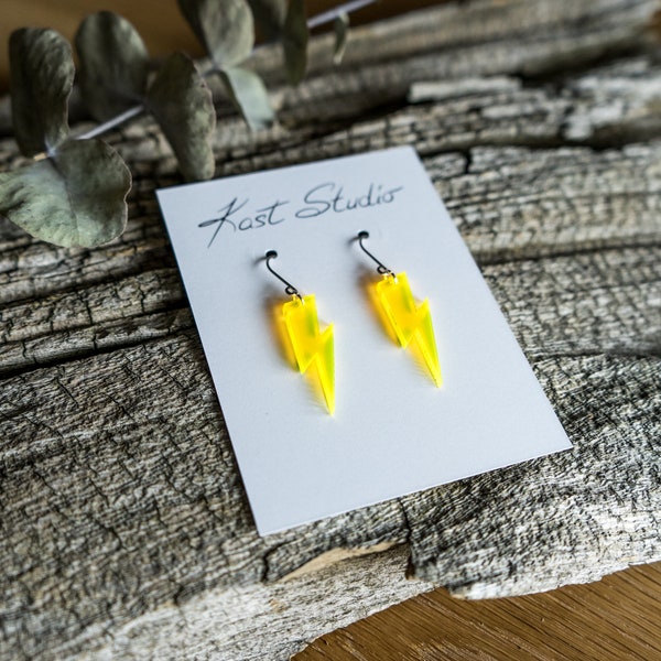 Neon Yellow Lightning Bolt Earrings, Active Wear, Boho Style, Laser Cut, Fashion Trend, Minimal