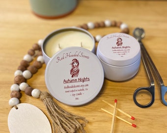Autumn Nights Soy Candle | Campfire and Redwood Soy Candle | Hand Poured Soy Candle Tin | Dye-free