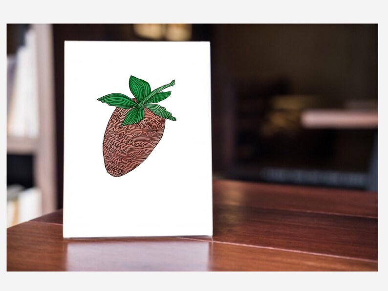 Hand painted original watercolour Strawberry art card with fine lines by Leah at Lovemyartdotcom