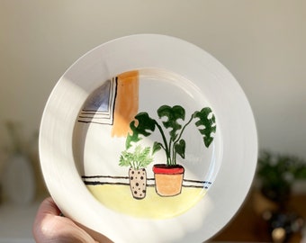 Handmade Monstera breakfast plate, hand painted and handmade by Leah *seconds*