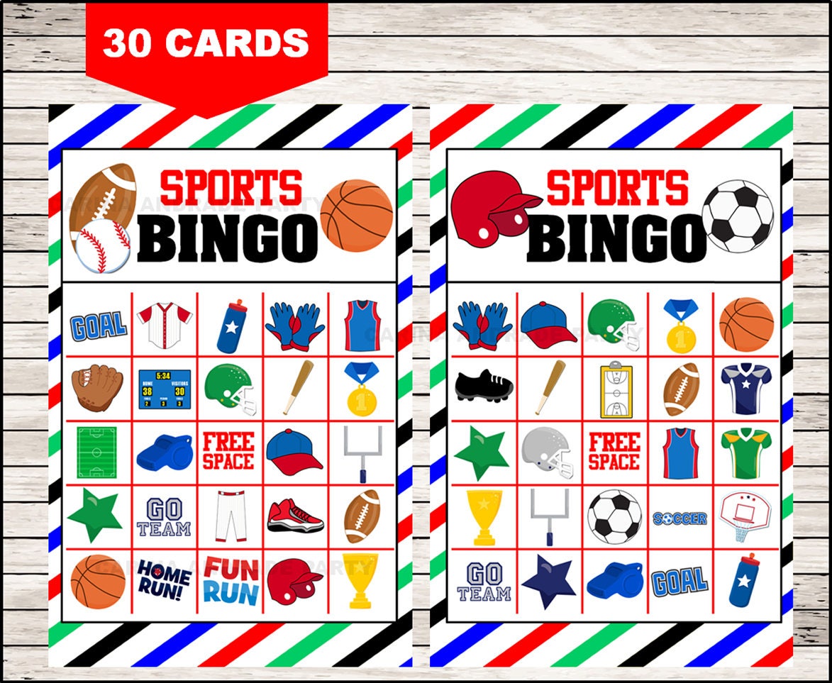 Sports Bingo 30 cards printable Sports Bingo cards Sports | Etsy