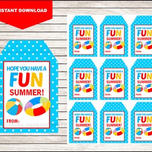Printable bursting with fun End of School Cards , hope you have a fun summer, Teacher Favor Tag , Printable Summer Gift Tag cards