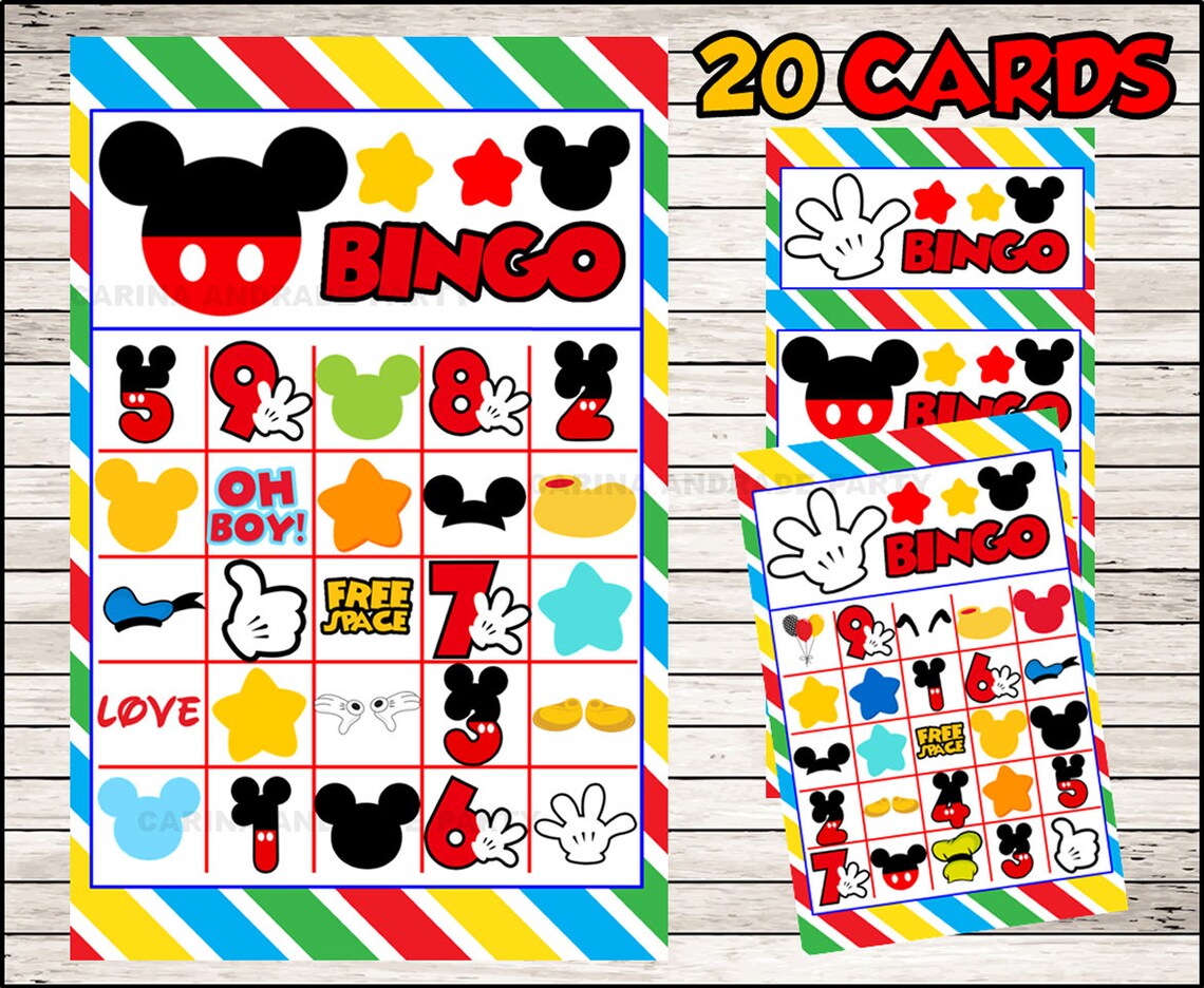 Mickey Mouse Bingo 20 cards printable Mickey Mouse Bingo | Etsy