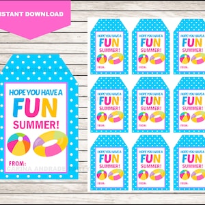 Printable bursting with fun End of School Cards , hope you have a fun summer, Teacher Favor Tag , Printable Summer Gift Tag cards