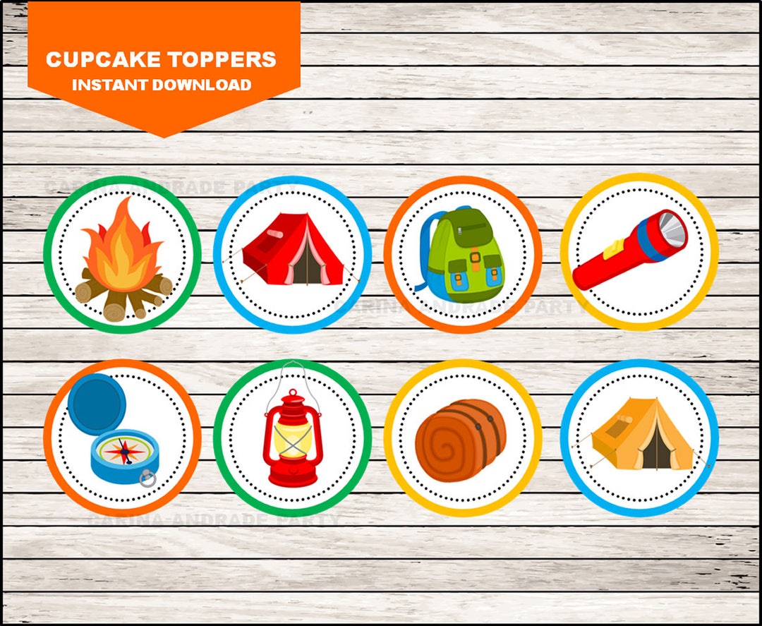 Camping Cupcakes Toppers Instant Download Camping Toppers Etsy