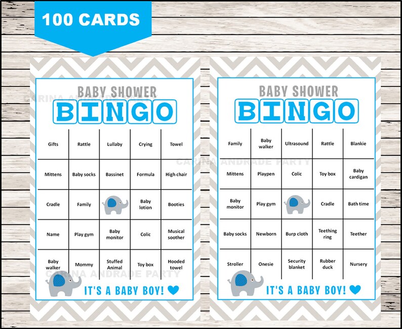 Elephant Baby Shower Bingo Cards 100 Bingo Cards Boy Baby Etsy