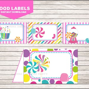 Candy Food Labels instant download, Sweets birthday Tent cards , Candyland Party Food tent cards