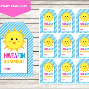 Printable Sun End of School Cards ,Sunshine Teacher Favor Tag , Printable Summer Gift Tag cards instant download