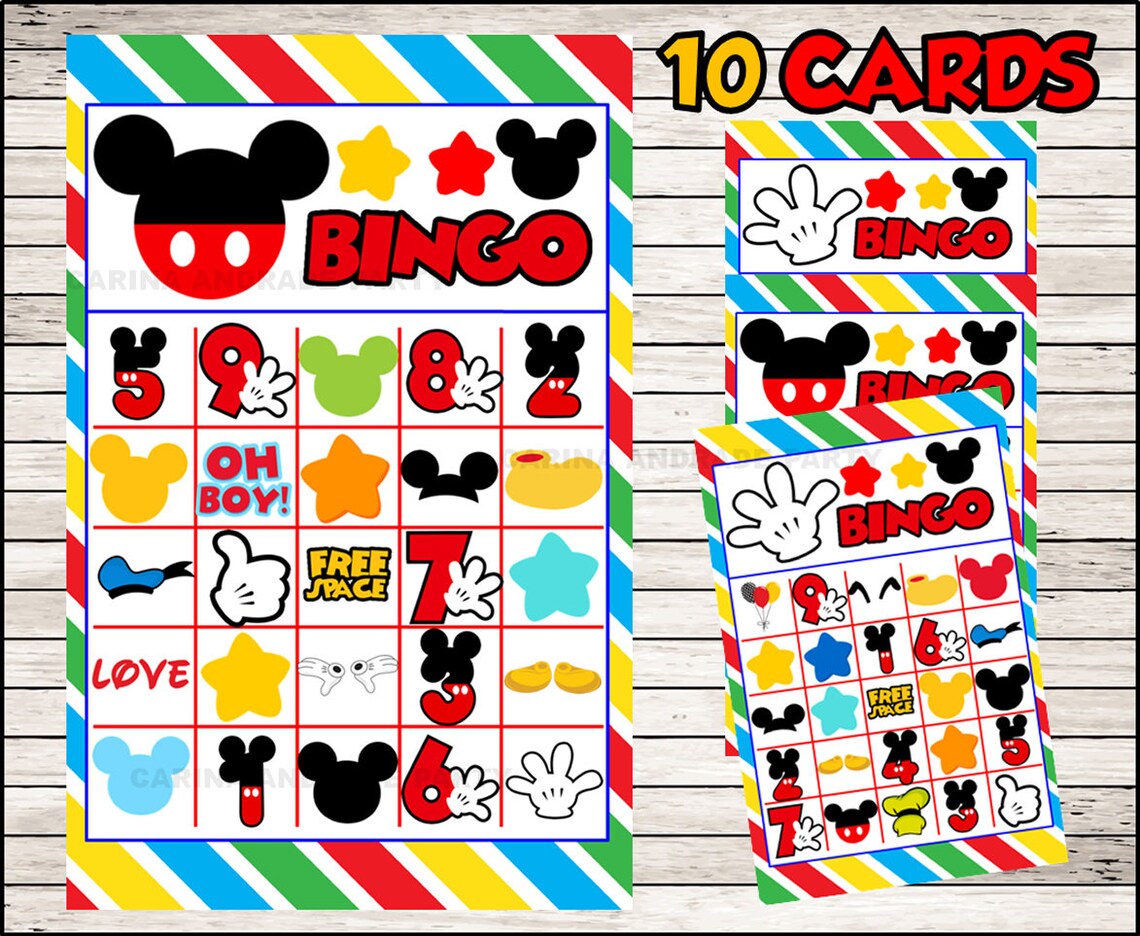 Mickey Mouse Bingo 10 cards printable Mickey Mouse Bingo | Etsy