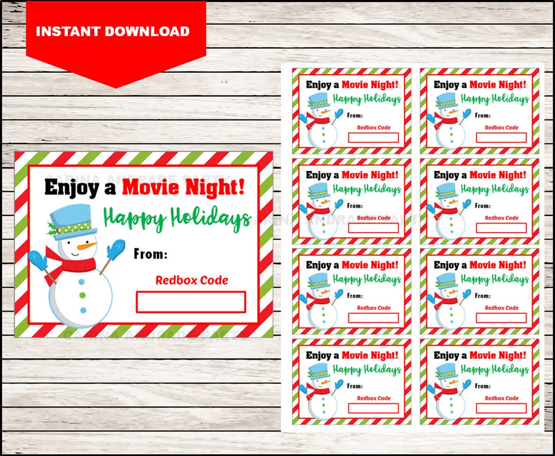 Snowman Redbox Movie Printable, Christmas Movie Redbox Ticket Gift Tag ...