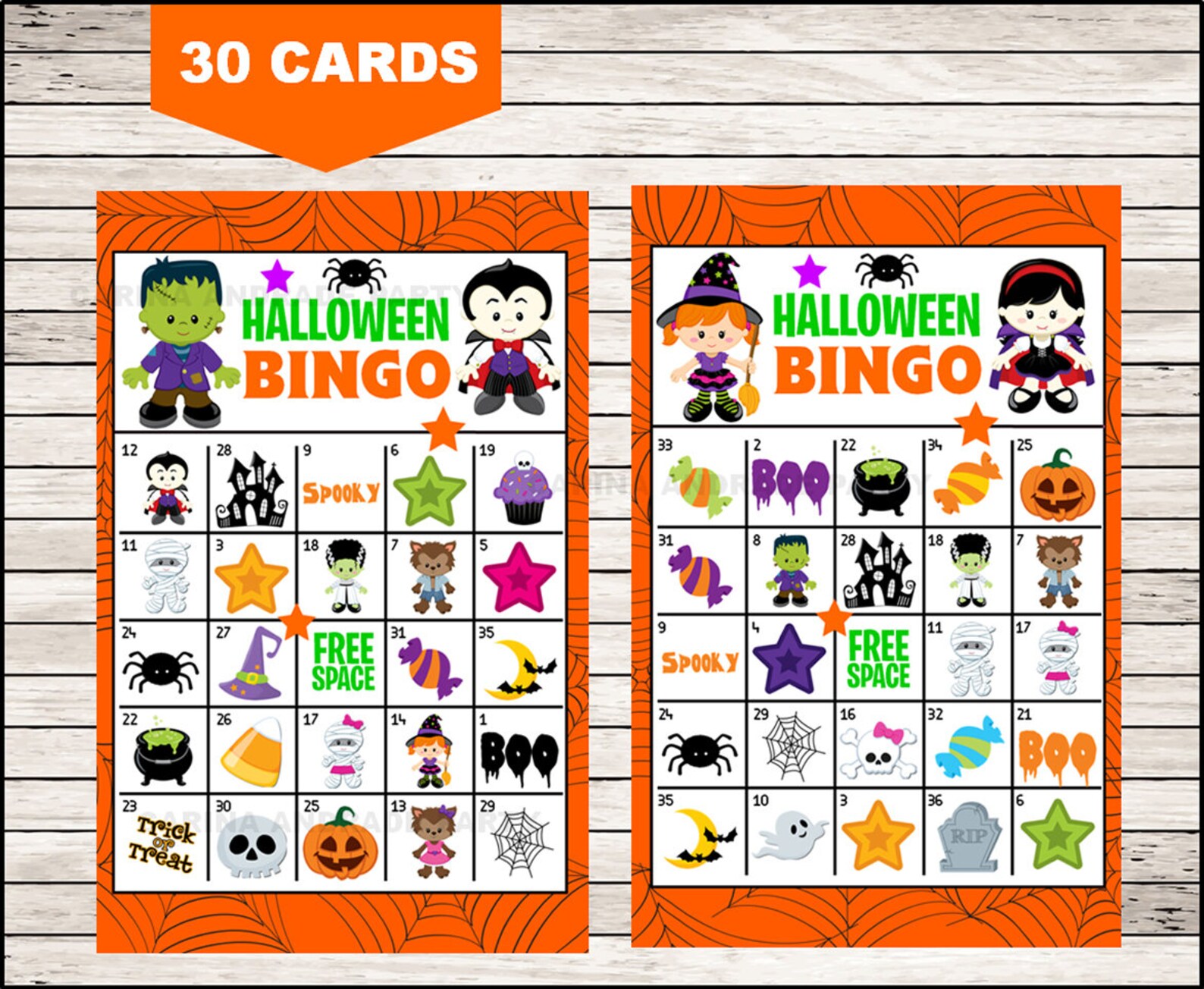 Halloween Bingo Game Printable 30 Different Cards Party Etsy
