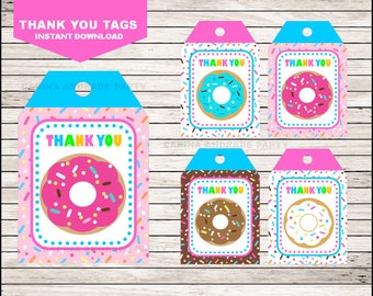 Donut Dankeschön tags sofort download, Donut Tags, Donut Party Dankeschön tags