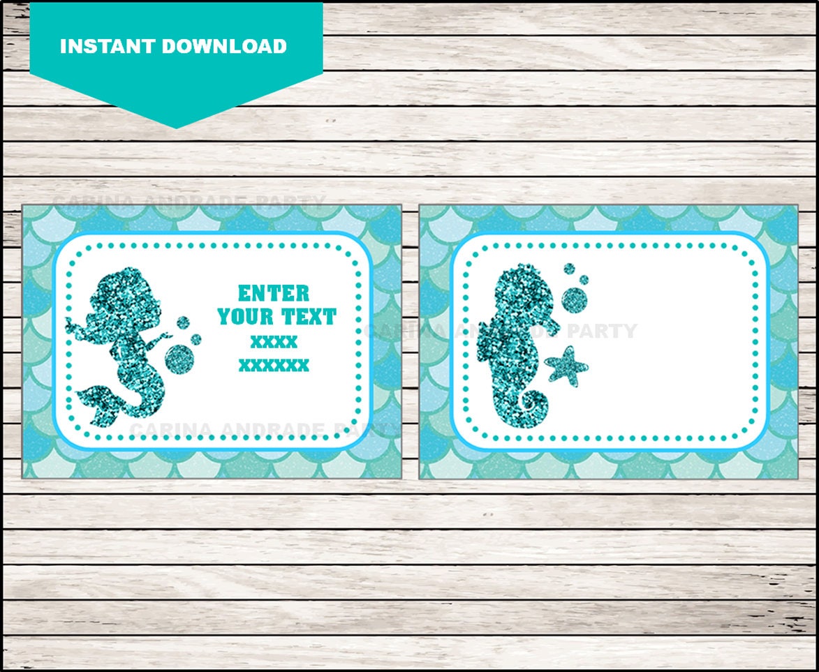 Mermaid Printable Cards tags book labels stickers kids | Etsy