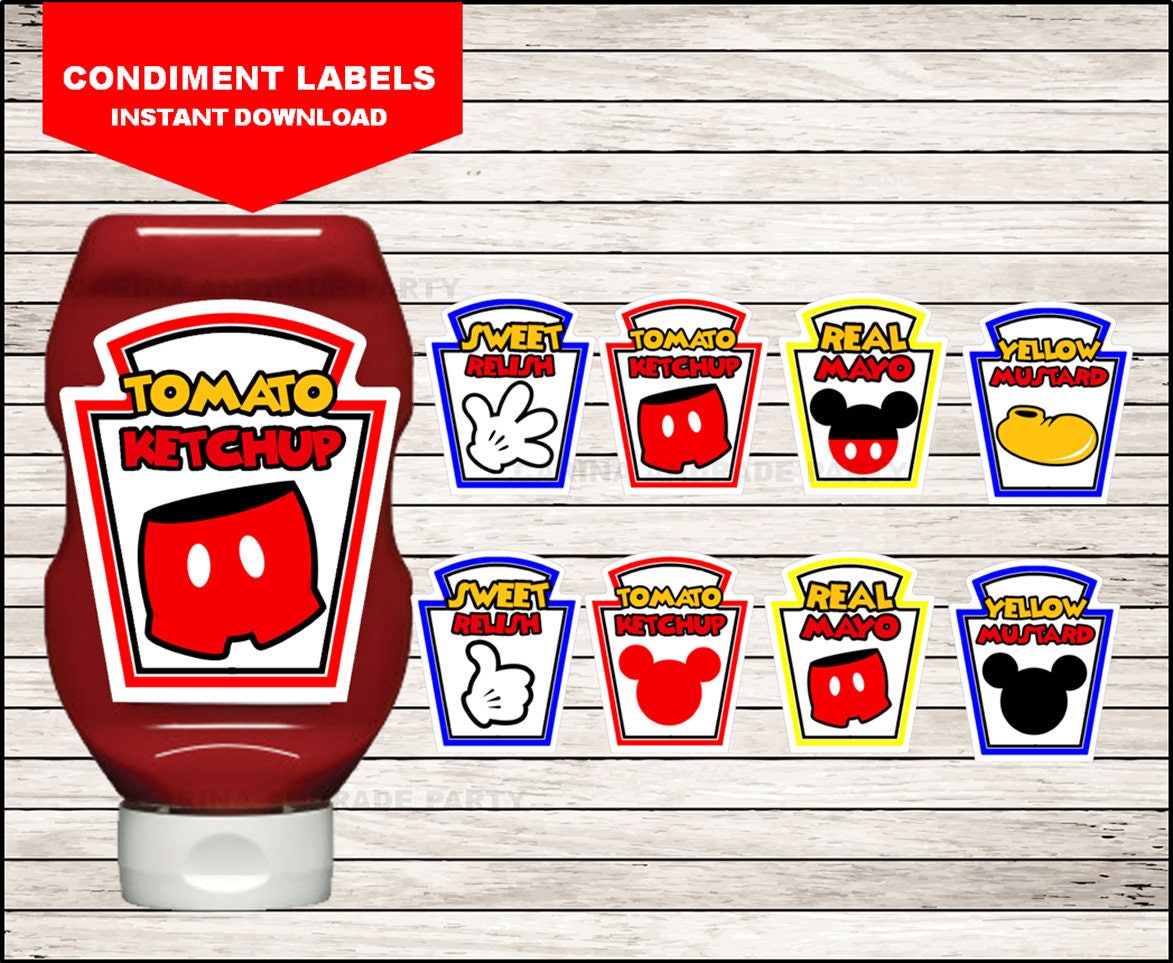 Mickey Mouse Condiments Labels instant download Printable Etsy